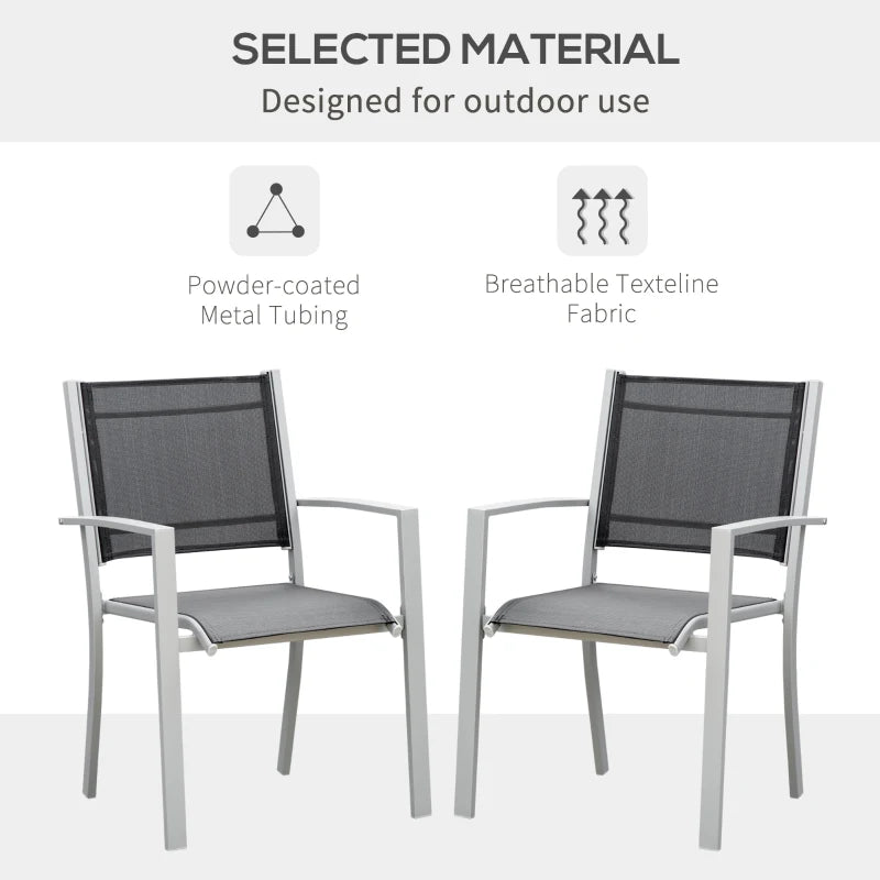 Steel Frame Outdoor Dining Chairs Set of 2 - Grey/Black