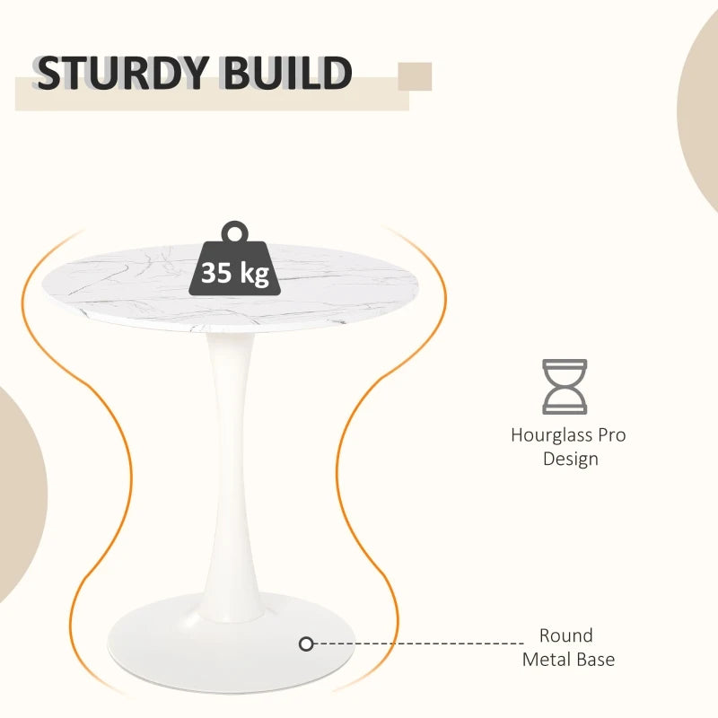 Modern Round Dining Table - White Bistro Table with Metal Base for Kitchen & Dining Room - Stylish Leisure Furniture