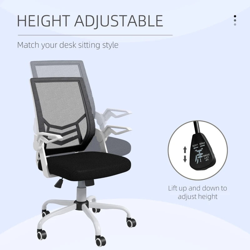 Vinsetto Ergonomic Mesh Office Chair with Flip-up Armrests, Lumbar Support & Swivel Wheels - Black Computer Desk Chair