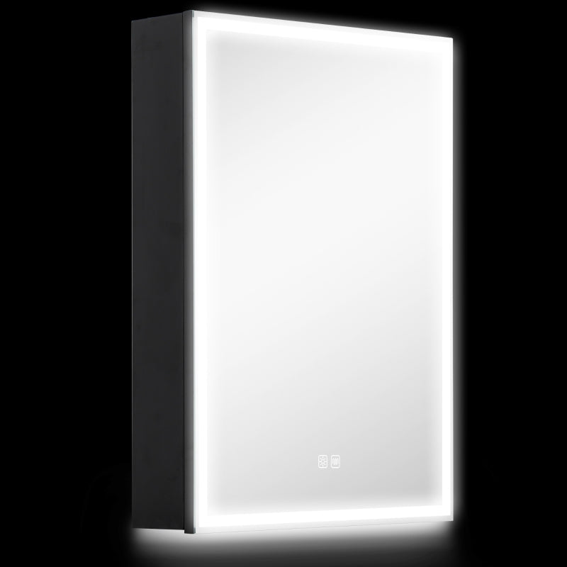 LED Bathroom Mirror Cabinet with Shaver Socket 500 x 700 mm Wall Mounted with Demister Pad Dimmer and 3 Colour Options Black