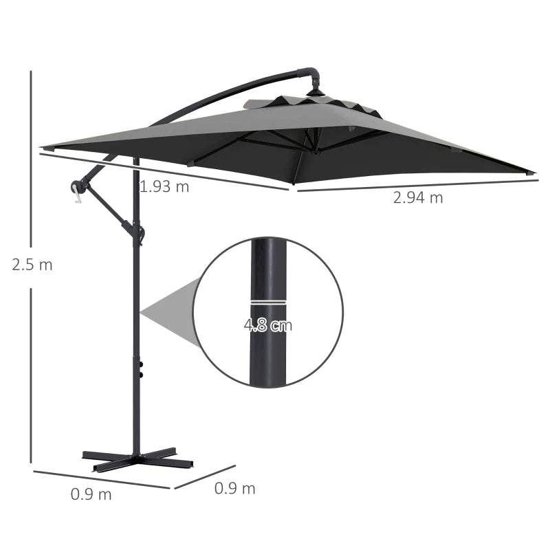 Grey 3m Overhanging Cantilever Parasol with Cross Base