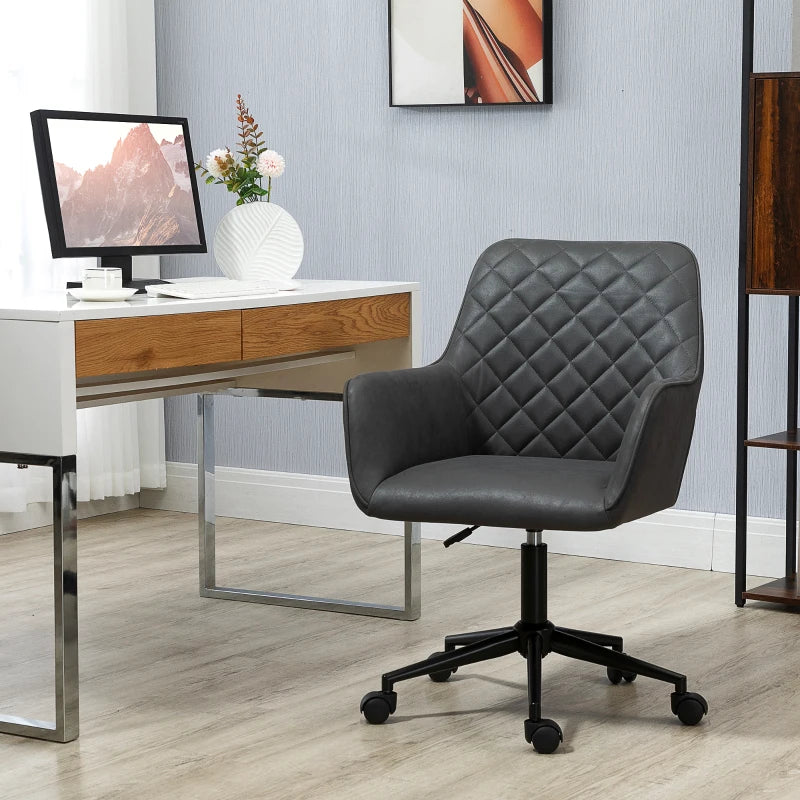 Vinsetto Grey Office Desk Chair - Leather-Feel Swivel Computer Chair with Rolling Wheels & Adjustable Height for Home