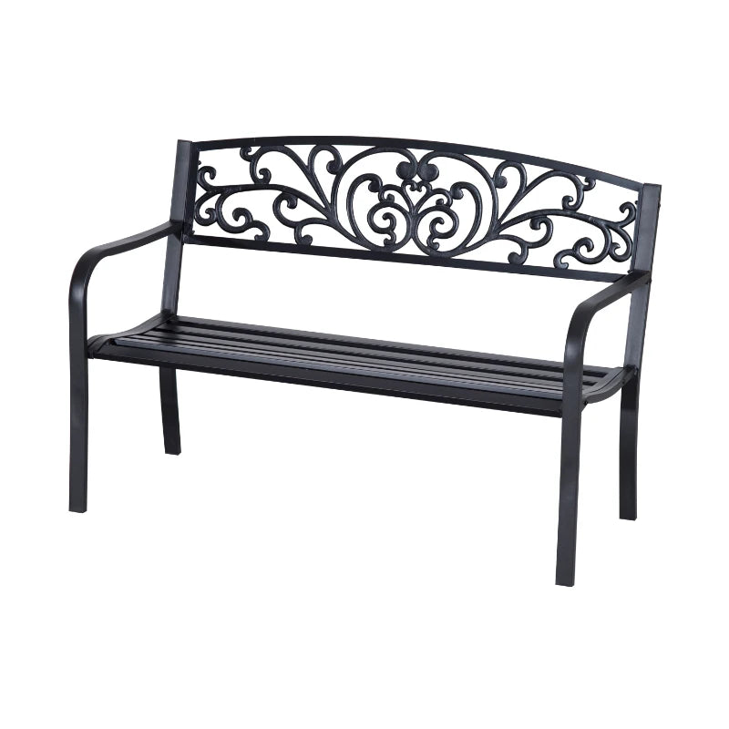 Black Steel 2-Seater Garden Bench