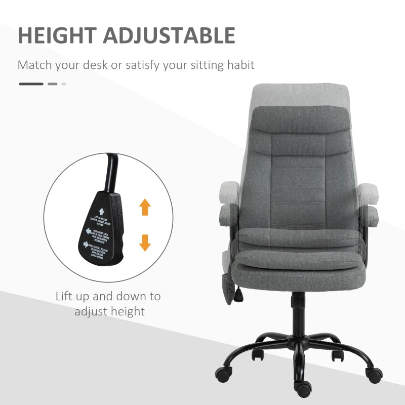Vinsetto Grey Office Chair with Linen Fabric, 2-Point Lumbar Massage, Adjustable Height & Rolling Wheels - Ergonomic Desk Chair