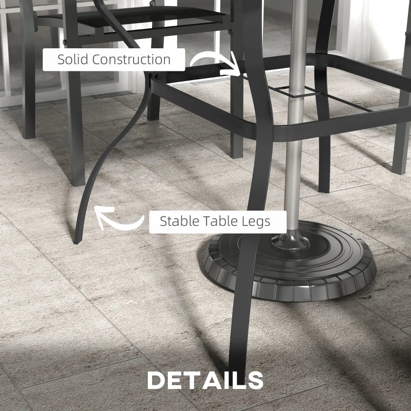 Steel Garden Table Set with Parasol Hole - Brown/Black, 4-Seater