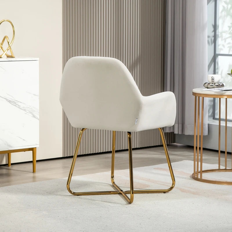 Modern Upholstered Accent Chair with Metal Base for Living Room in Cream White