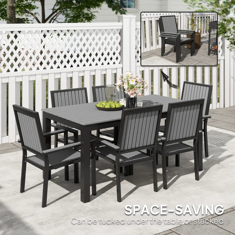 6 Seater Garden Dining Set with Stackable Chairs - Outdoor Aluminium Table & Grey Furniture