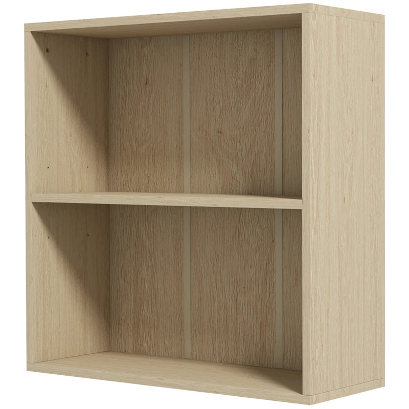 Natural 2-Tier Bookshelf - Adjustable Low Bookcase with 2 Compartments for Home Office, Living Room & Study