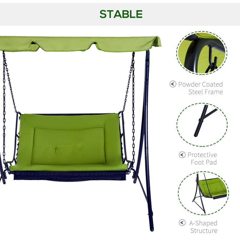 Green 2-Seater Garden Swing Lounger with Adjustable Canopy