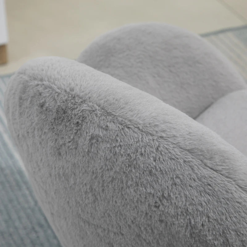 Cute Fluffy Makeup Vanity Chair with Rolling Wheels - Stylish Grey Desk Chair for Bedroom & Living Room
