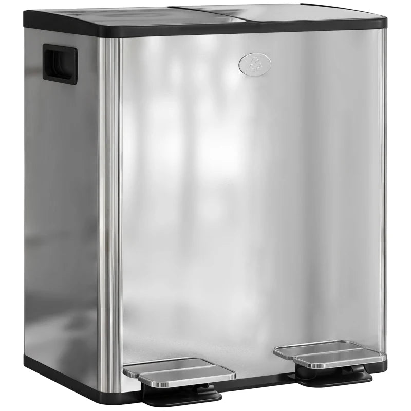 40L Dual Compartment Stainless Steel Trash Bin with Deodoriser Holders - Sleek Silver Tone for Kitchen & Office