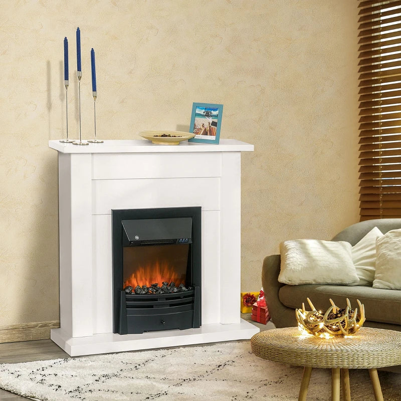 Modern Electric Fireplace Suite with LED Flames Remote Control Adjustable Heat Marble Surround