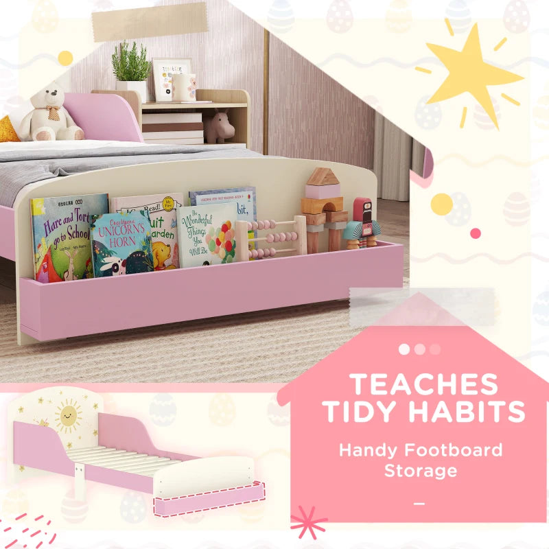 Sun Design Toddler Bed with Storage & Guardrails - Fits 140x70cm Mattress, Ideal for Ages 3-8 Years