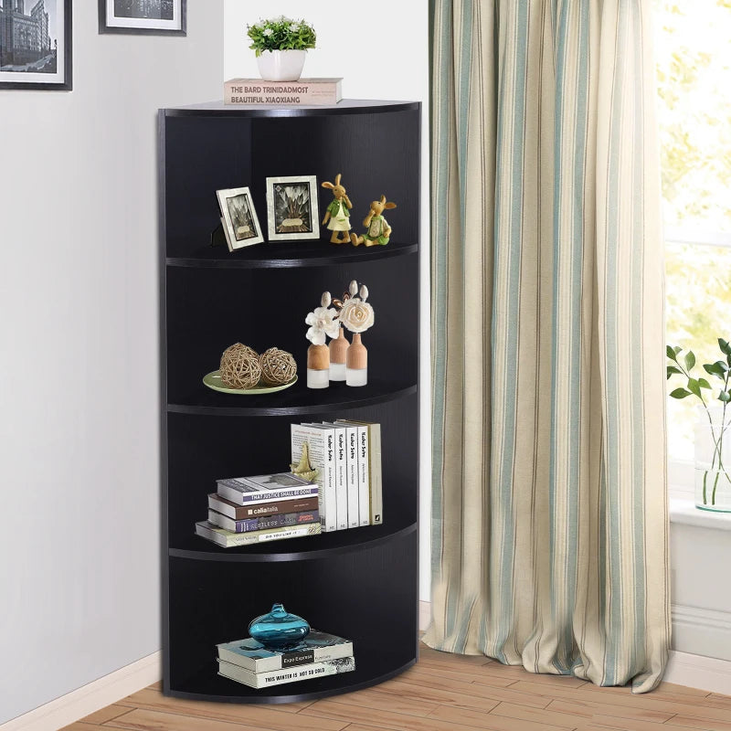4-Tier Corner Open Shelf Bookcase - Freestanding Black Bookshelf for Plants & Books, 40x40x120cm