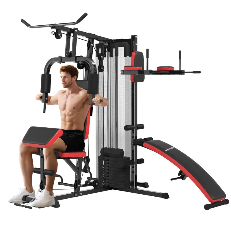 Multi Gym Workout Station with 65kg Weight Stack Sit Up Bench Push Up Stand and Dip Station for Home Fitness