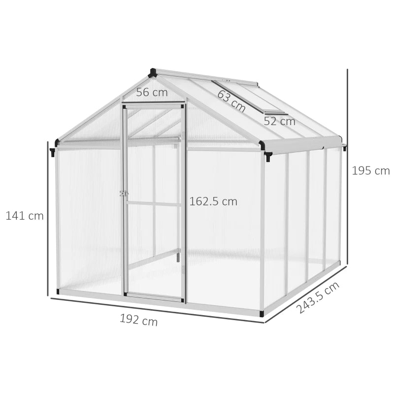 Green Aluminium 8x6ft Greenhouse Kit with Base