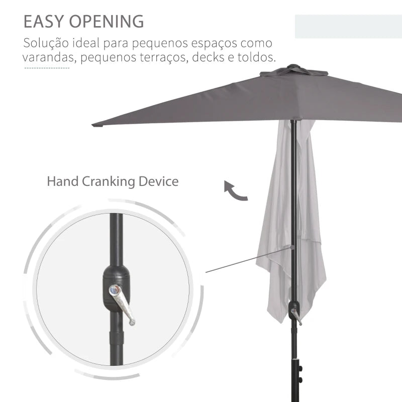 Grey Half Round Balcony Parasol with Crank Handle (2.3m) - Base Not Included