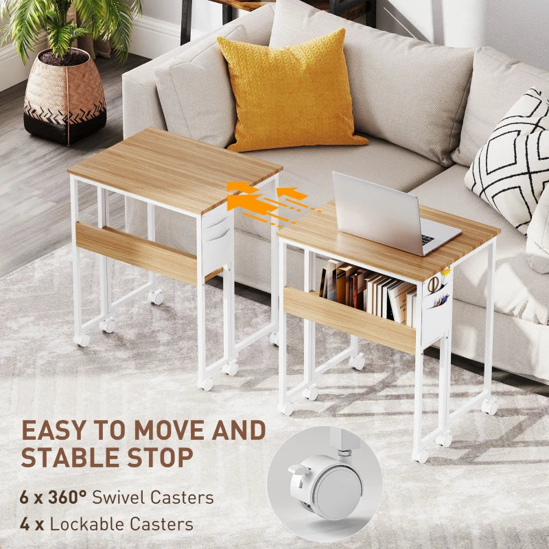 63 cm Drop Leaf Writing Desk - Natural Wood Finish, Compact Home Office Table, Space-Saving Design for Small Rooms