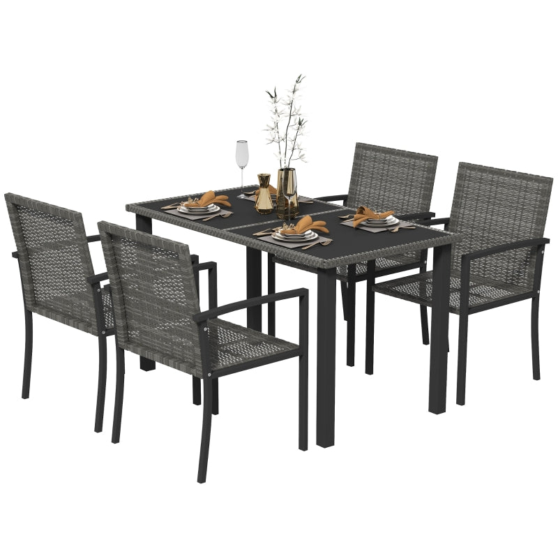 Grey 5-Piece Outdoor Patio Dining Set with Glass Tabletop and 4 Chairs