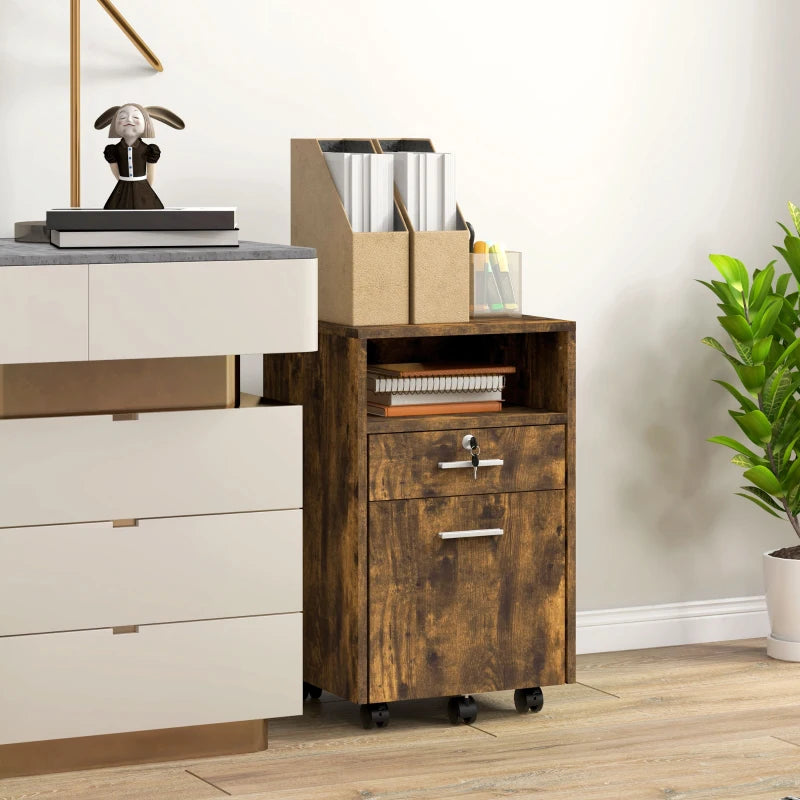 Vinsetto Lockable Two-Drawer Filing Cabinet on Wheels - Stylish Wood-Effect Storage Solution for Home Office Organization