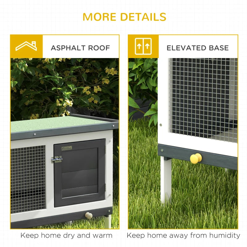 Wooden Rabbit Hutch for Small Animals Outdoor Bunny Cage with Openable Asphalt Roof 90 x 45 x 65 cm