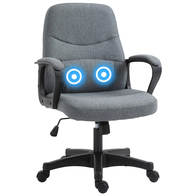 Vinsetto Grey Fabric Office Chair with Massage Lumbar Support, Adjustable Height, Mid Back Design, Swivel Wheels for Comfort