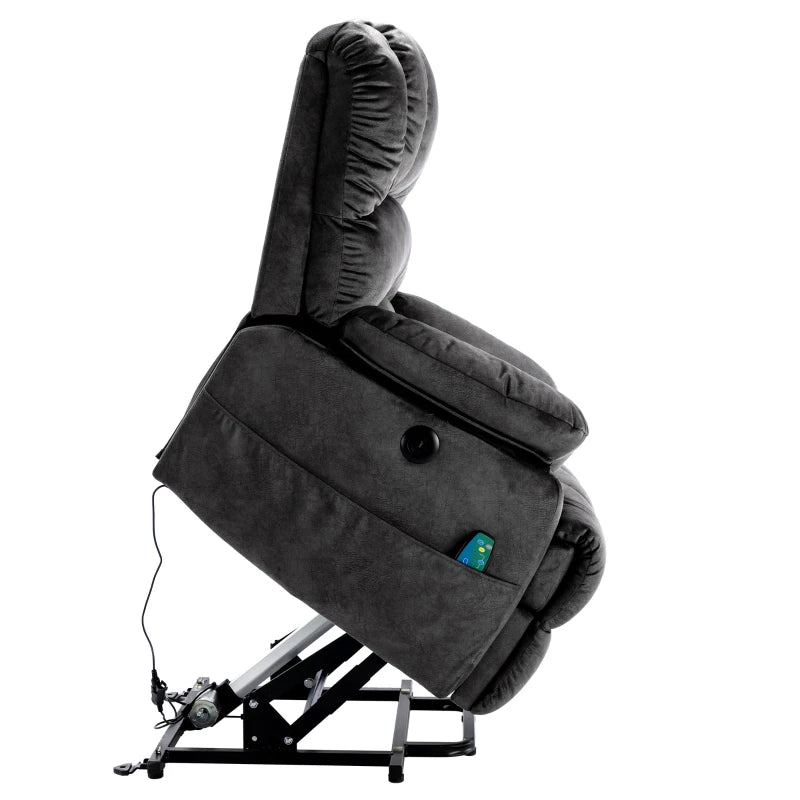 Electric Power Lift Recliner Chair with Heating, Massage, Vibration, USB Ports, and Side Pockets - Grey, 103x100x106 cm