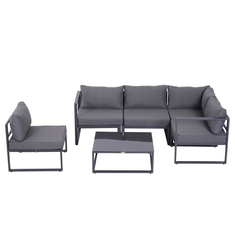 Stylish 6-Piece Outdoor Indoor Sectional Sofa Set with Thick Cushions and Aluminium Frame - Grey