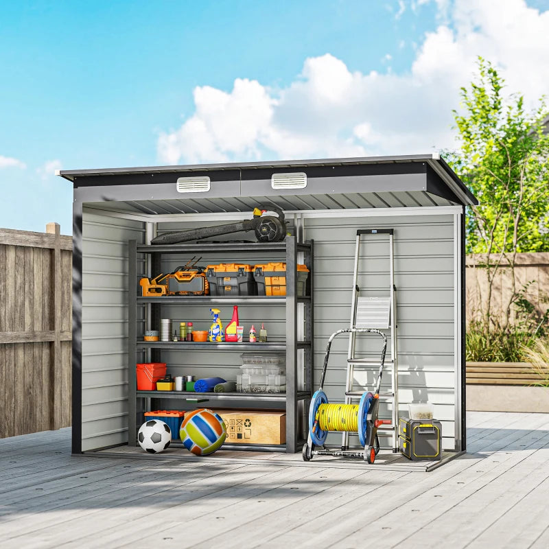 Grey 3.7ft x 7.9ft Galvanised Steel Shed With Padlocked Doors
