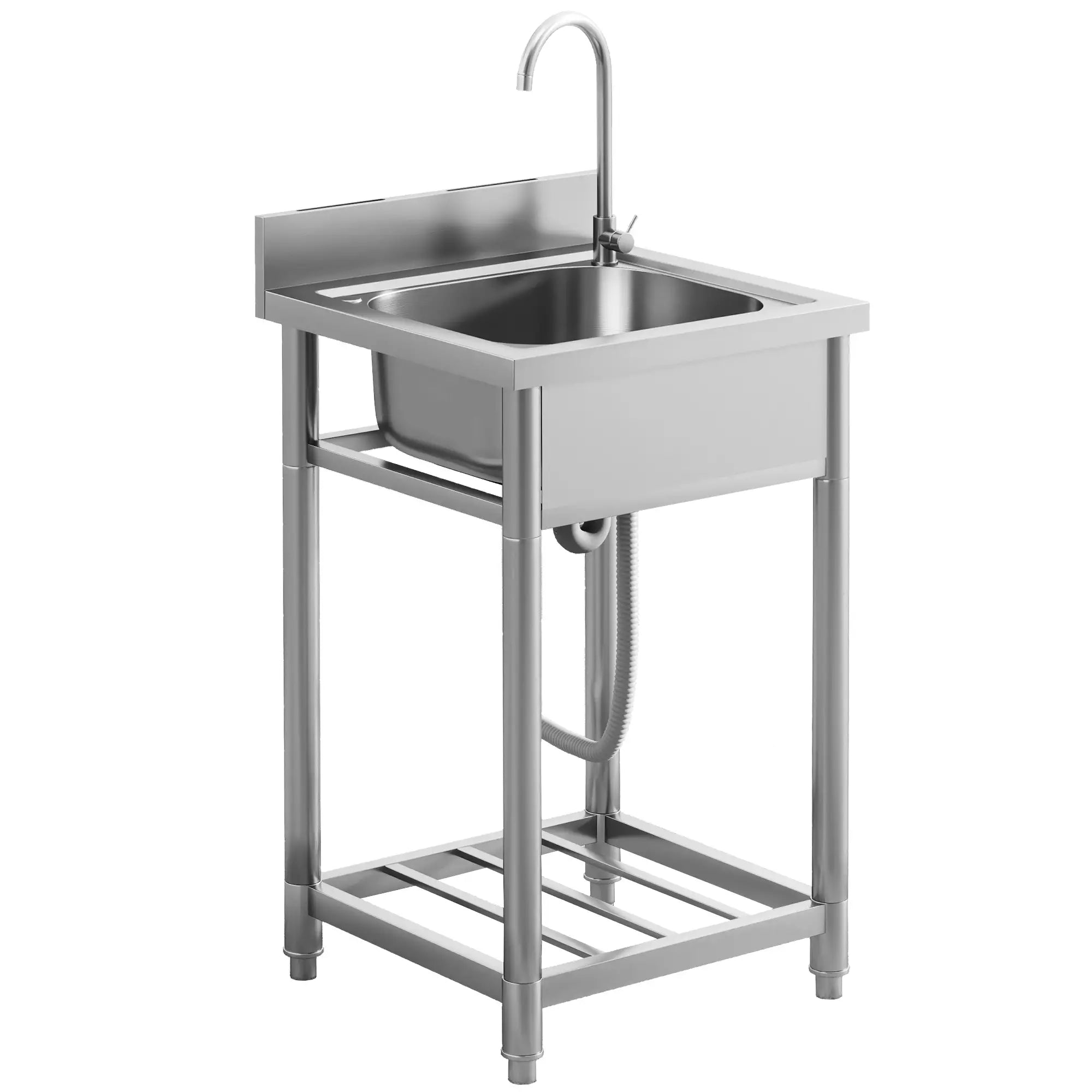Outdoor Utility Sink - Free Standing Single Bowl Kitchen Sink with Cold and Hot Water Pipe and Storage - for Laundry Garage