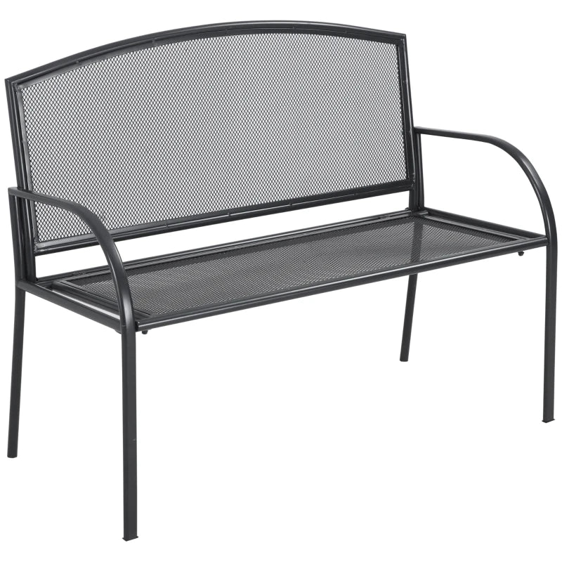 Grey Metal 2-Seater Outdoor Bench for Patio, Park, Porch, Lawn