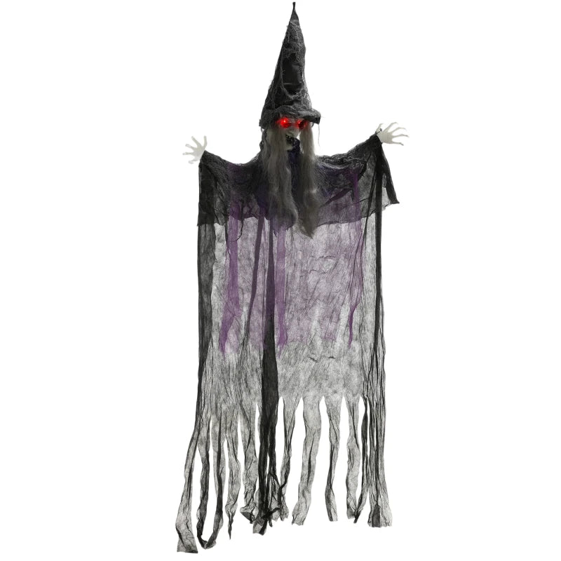 183 cm Life Size Animated Hanging Witch with Glowing LED Eyes - Spooky Halloween Decoration, Battery Operated Indoor Party Prop