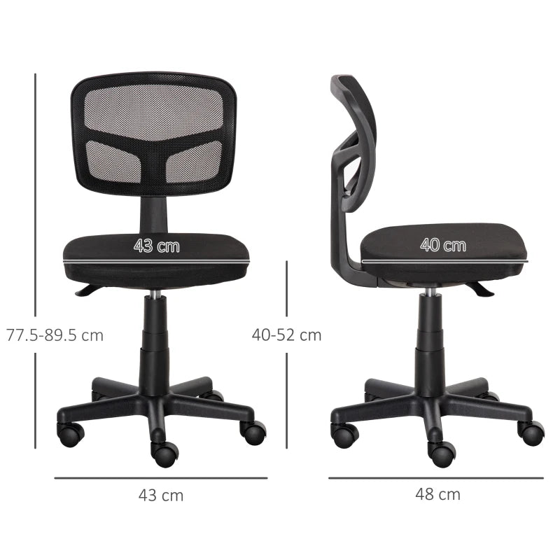 Ergonomic Small Office Chair without Arms Swivel Mesh Desk Chair with Curved Back and Wheels Height Adjustable for Home Vanity Computer Dressing Table Study Bedroom Holds Up to 120 kg
