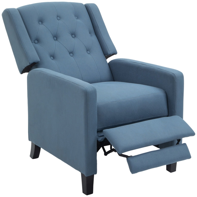 Button Tufted Wingback Recliner Chair for Home Theatre, Microfibre Reclining Armchair with Leg Rest, Deep Blue