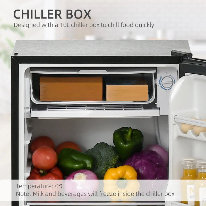 Compact 91L Under Counter Fridge with Chiller Box, Removable Shelf, Reversible Door & Adjustable Legs - Black Mini Refrigerator