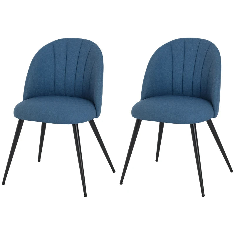 Modern Blue Dining Chairs Set of 2 - Upholstered Kitchen Chairs with Metal Legs, Shell Backrest & Padded Seat for Home