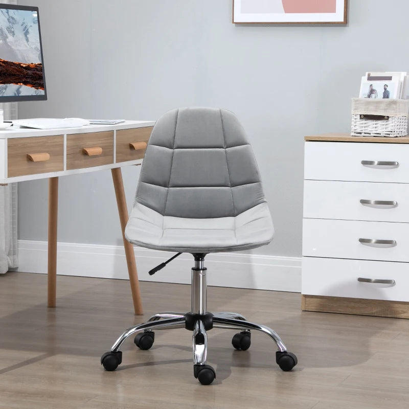 Vinsetto Ergonomic Velvet Office Chair - Adjustable Height, Armless Design, Wheels - Stylish Grey Executive Chair for Home & Study