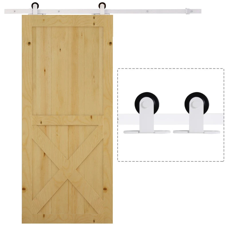 White 6ft Rustic Sliding Barn Door Hardware Kit