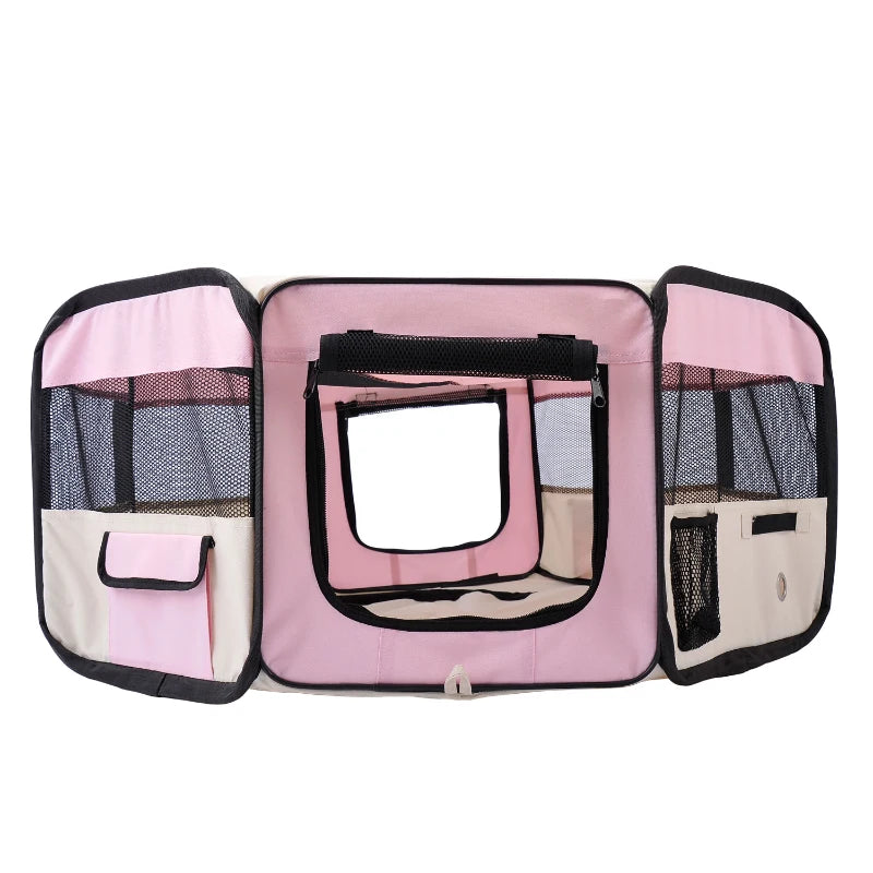 Portable Cat Dog Playpen - Indoor Outdoor Pet Pen for Puppies, Rabbits & Guinea Pigs - 90cm Dia x 41cm H - Pink
