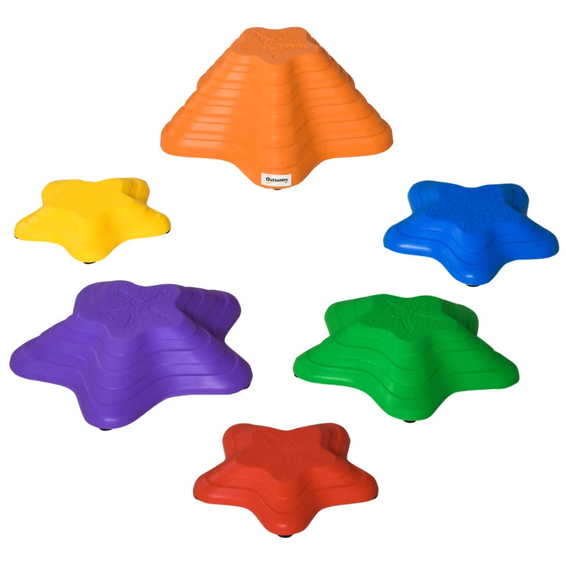6-Piece Starfish Balance Stepping Stones for Kids - Non-Slip Obstacle Course & Stackable Sensory Toys for Ages 3-8