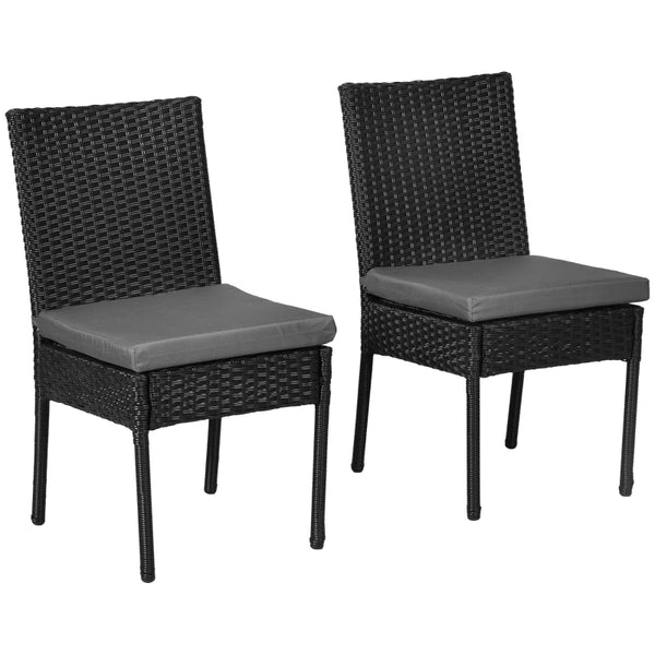 Black Rattan Armless Garden Chairs Set of