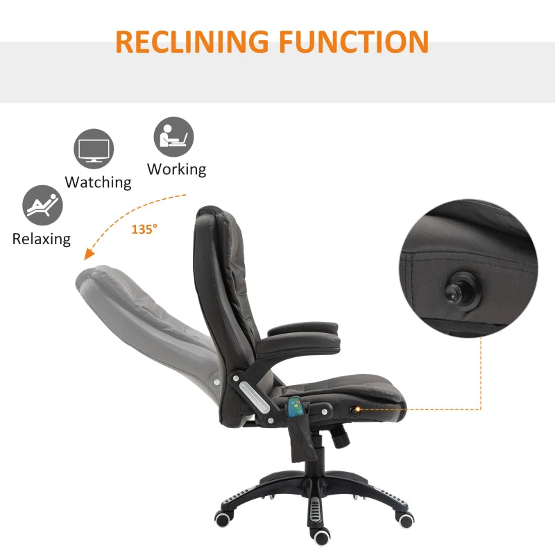 6-Point Heated Massage Office Chair - PU Leather High Back Executive Desk Chair with Adjustable Height & 360° Swivel, Brown