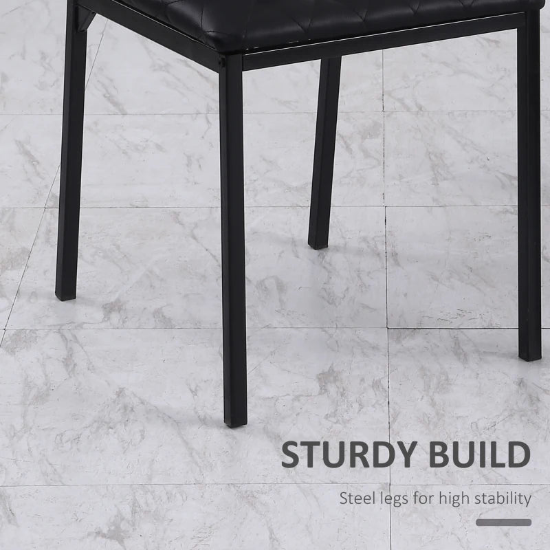 Set of 4 Modern Black Dining Chairs - Upholstered Faux Leather Accent Chairs with Metal Legs for Kitchen