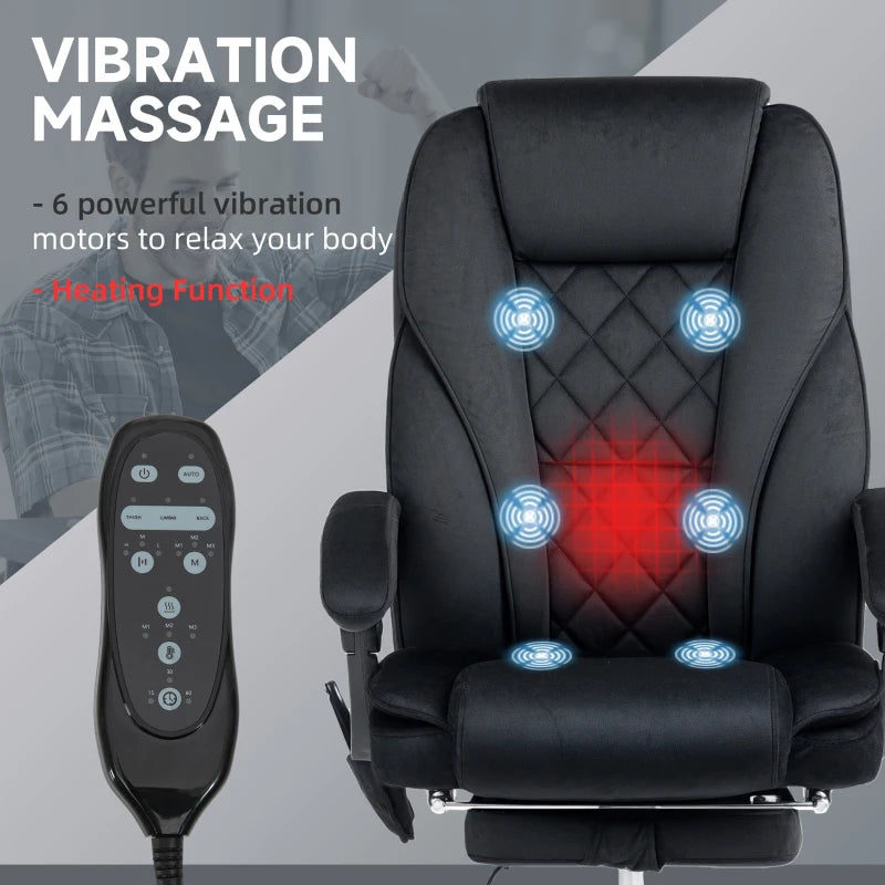 Vinsetto Heated Reclining Massage Office Chair with Adjustable Height & Footrest - Ergonomic Black Computer Chair