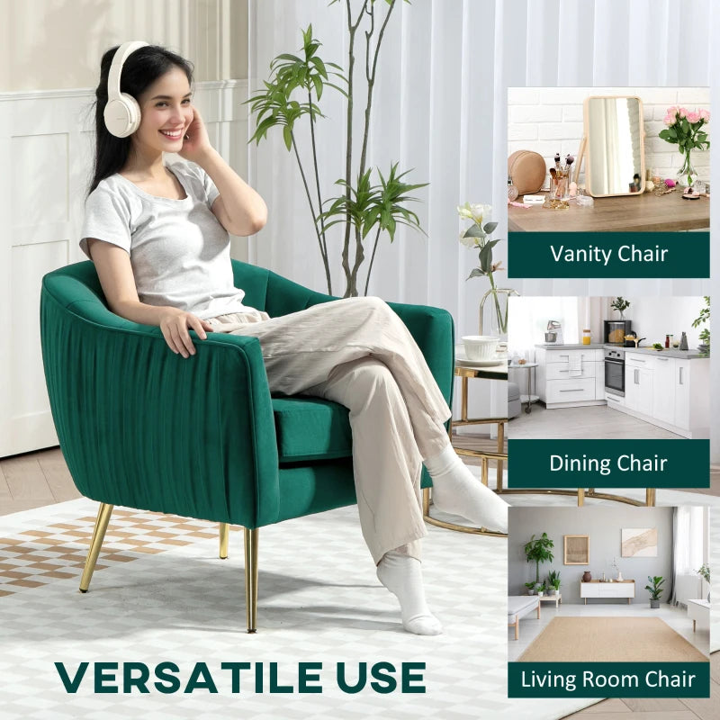 Velvet-Feel Green Shell Back Accent Chair for Stylish Home Decor