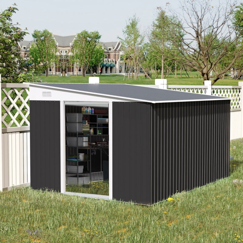 3.3 x 2.68m Black Corrugated Metal Garden Shed - Durable Outdoor Storage Solution