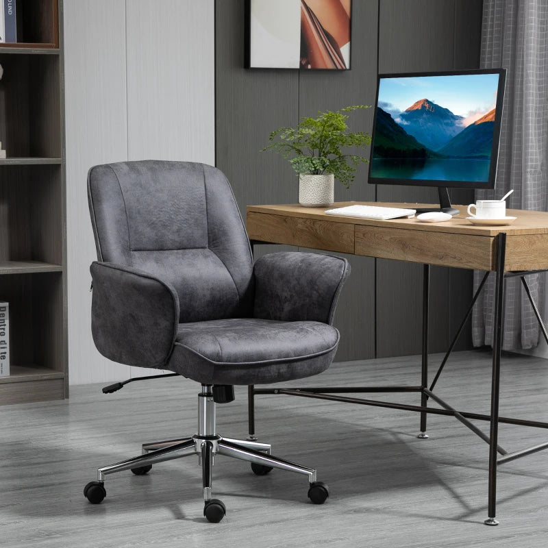 Vinsetto Charcoal Grey Swivel Office Chair - Mid Back Desk Chair for Home Study & Bedroom Comfort