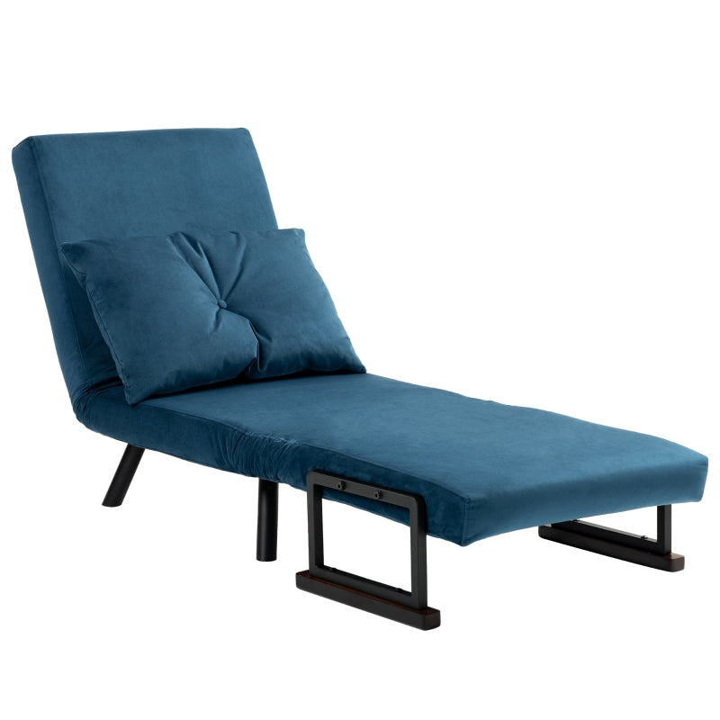 Velvet-Feel Single Chair Bed with Pillow in Navy Blue - Versatile 4-in-1 Design for Comfort and Style