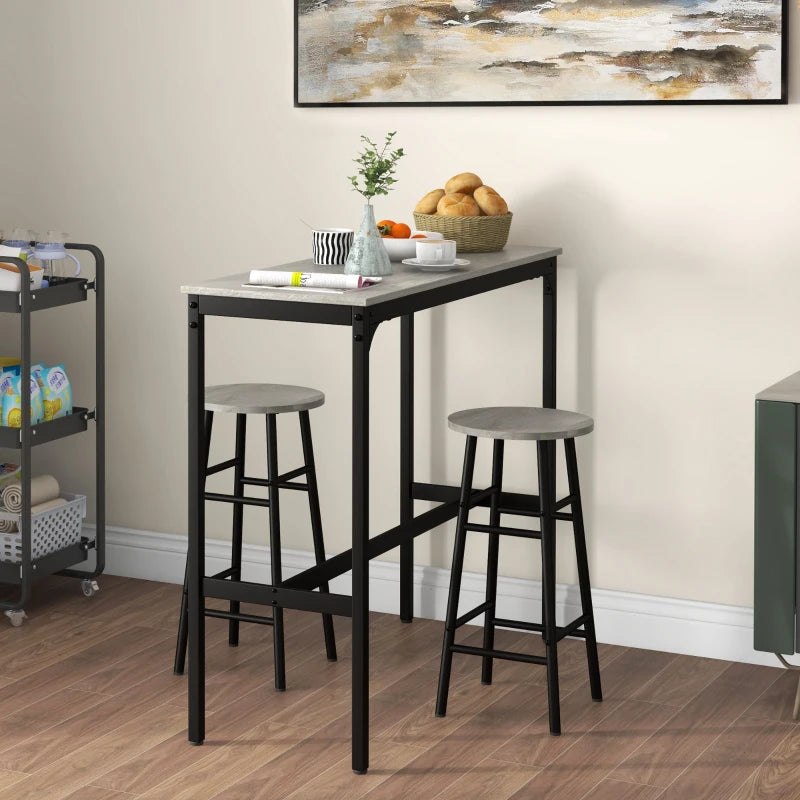 Industrial 3 Piece Bar Table Set with 2 Stools - Grey Dining Table and Chair Set for Home or Kitchen