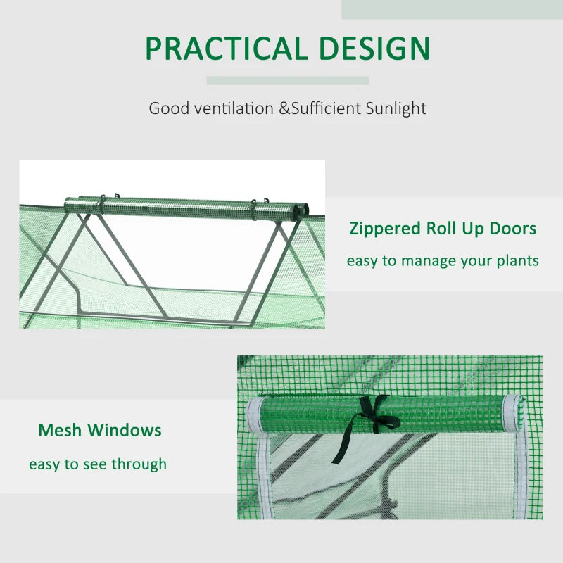 Dark Green Portable Mini Garden Greenhouse with Zipped Windows, 180x140x80cm
